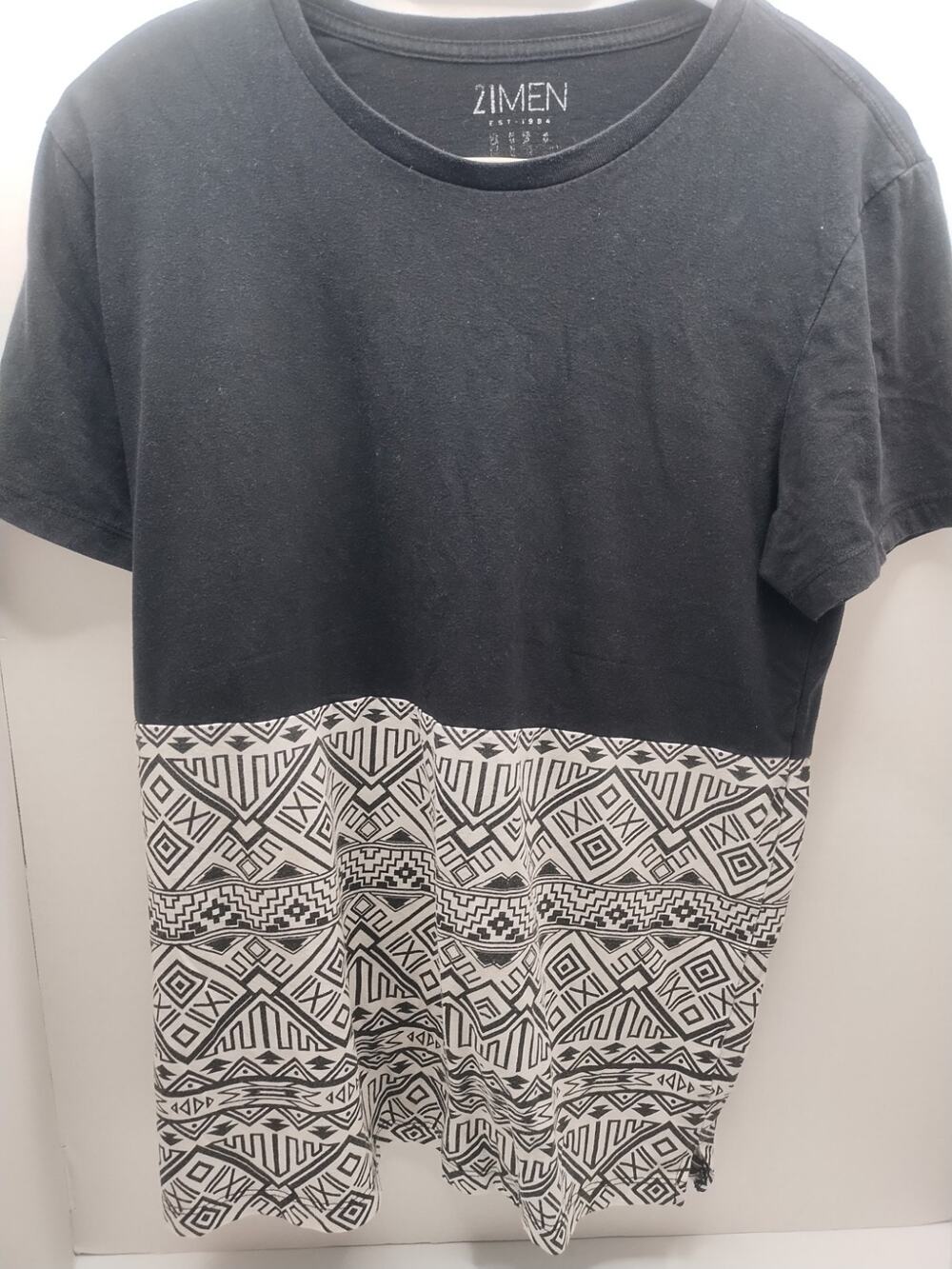 21 Men Mens Black White T-Shirt Colorblock Cotton Short Sleeve Round Neck Size M